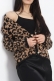 Gold Düğmeli Leopar Desen Camel Hırka AY261