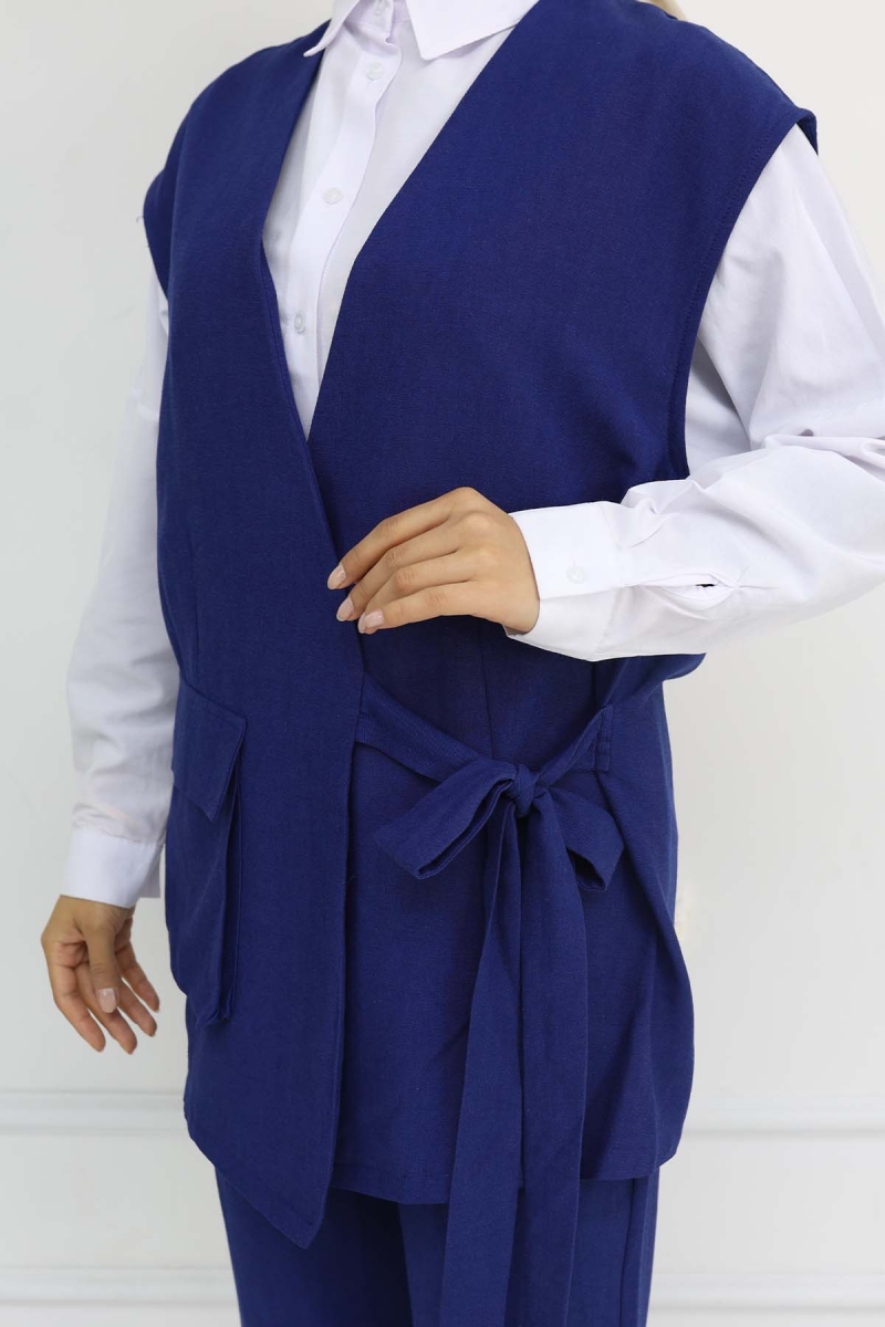 Bağlamalı Yelek Pantolon Takım Mavi AY13289
