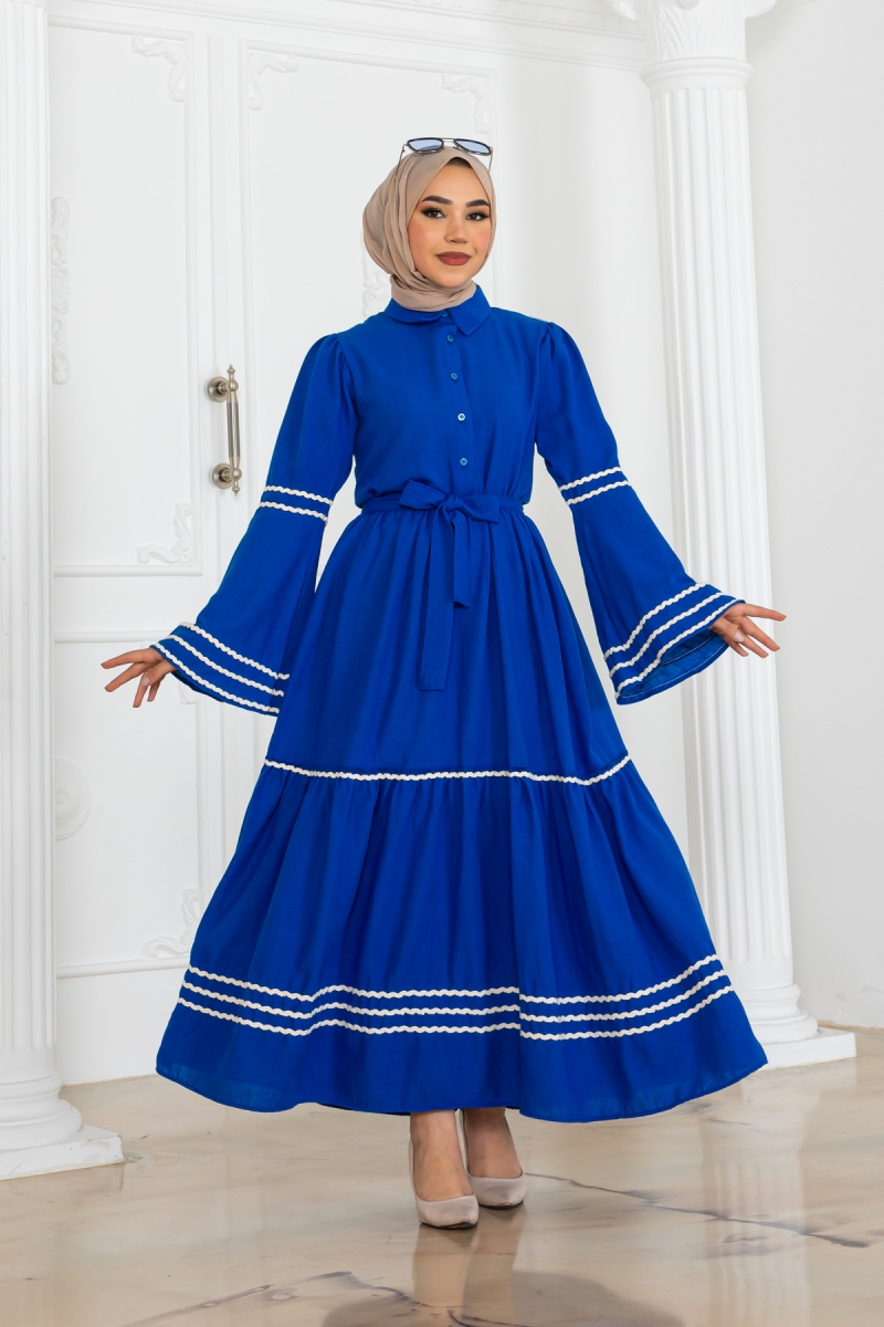 Biyeli Elbise Saks Mavisi AY13291