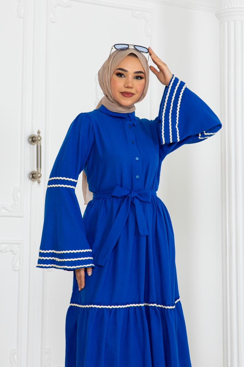 Biyeli Elbise Saks Mavisi AY13291