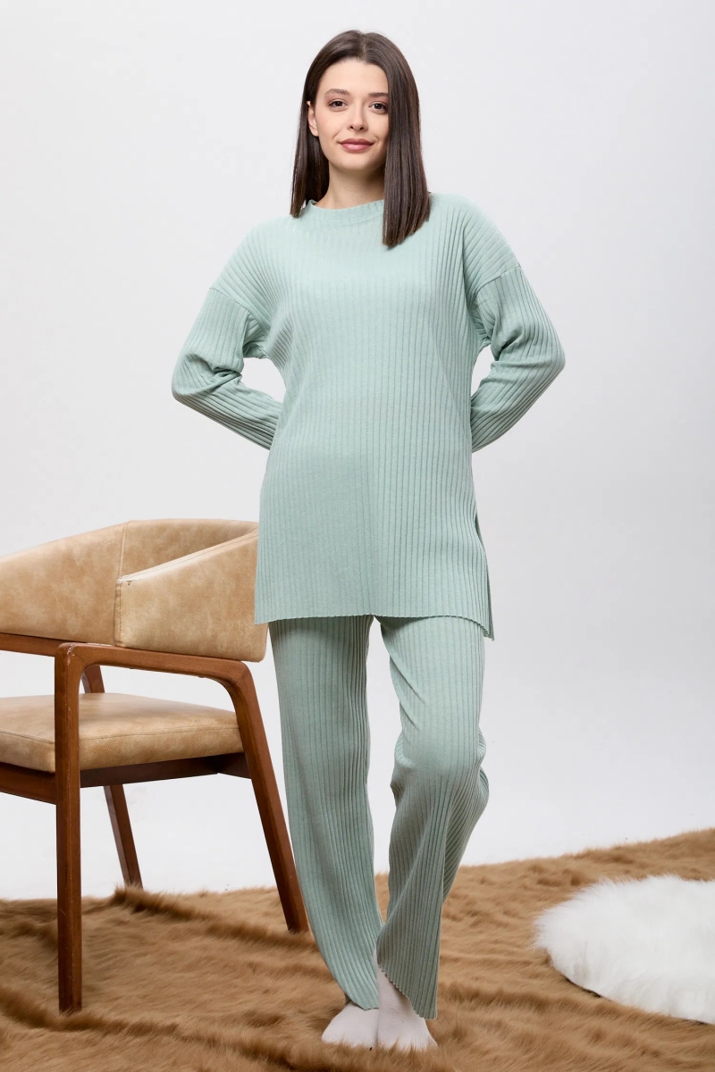 Fitilli Yırtmaçlı Mint Yeşili Alt Üst Takım AY102
