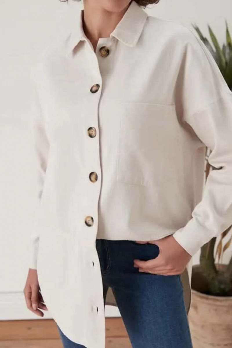 Tek Cepli Ekru Gabardin Ceket  AY325