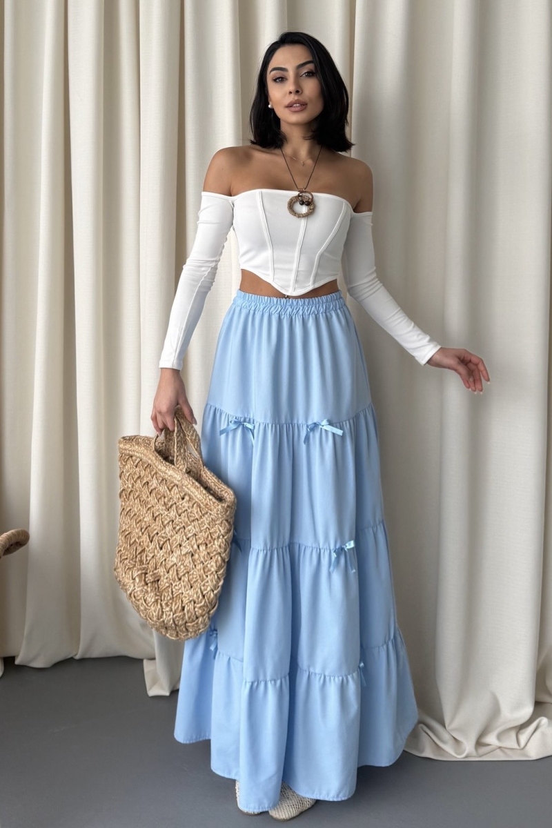 Kurdale Detaylı Mavi Etek  AY329