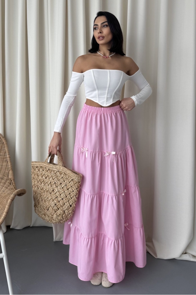 Kurdale Detaylı Pembe Etek AY329