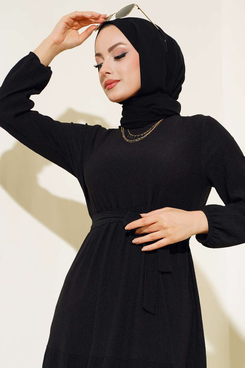 Bürümcük Kat Kat Elbise Siyah AY488