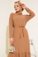 Bürümcüklü Kuşaklı Kat Elbise Camel AY490
