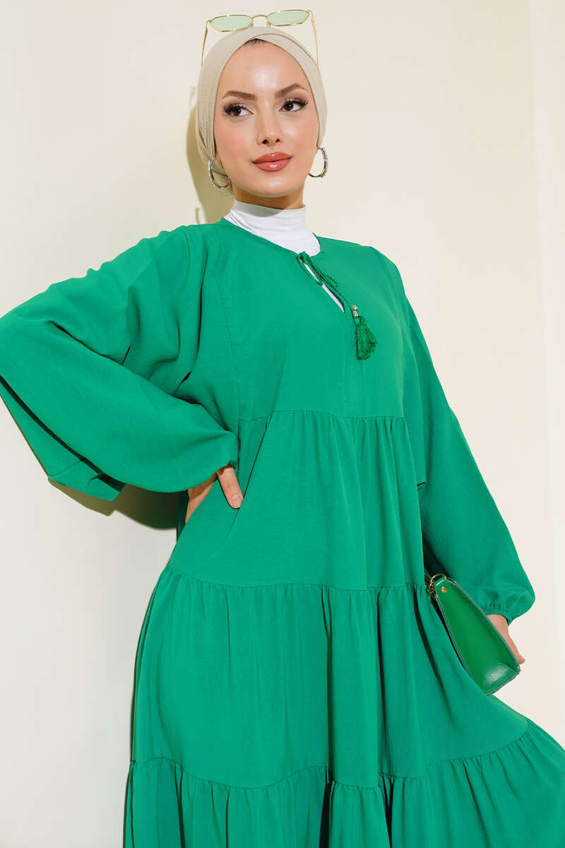 Yakası İpli Kat Model Elbise Benetton AY1529