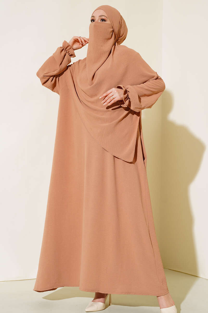 Peçeli Geniş Ferace Camel AY780