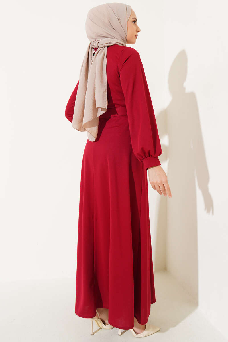 Kemerli Basic Elbise Bordo AY1595