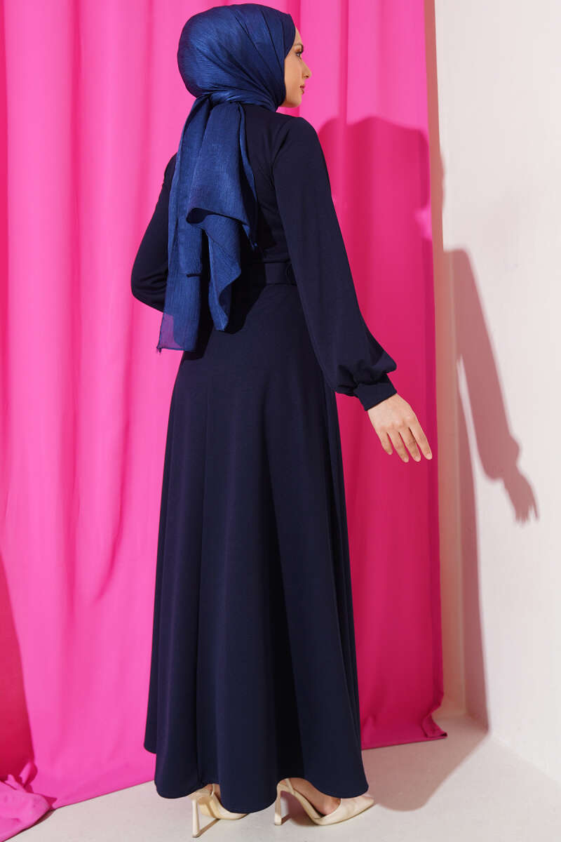 Kemerli Basic Elbise Lacivert AY1595