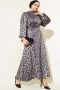 Leopar Desenli Balon Kol Saten Elbise Leopar AY1615