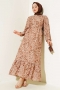 Etnik Desen Volanlı Elbise Camel AY1087