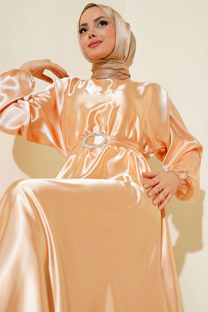 Yarasa Kol Saten Elbise Camel AY895