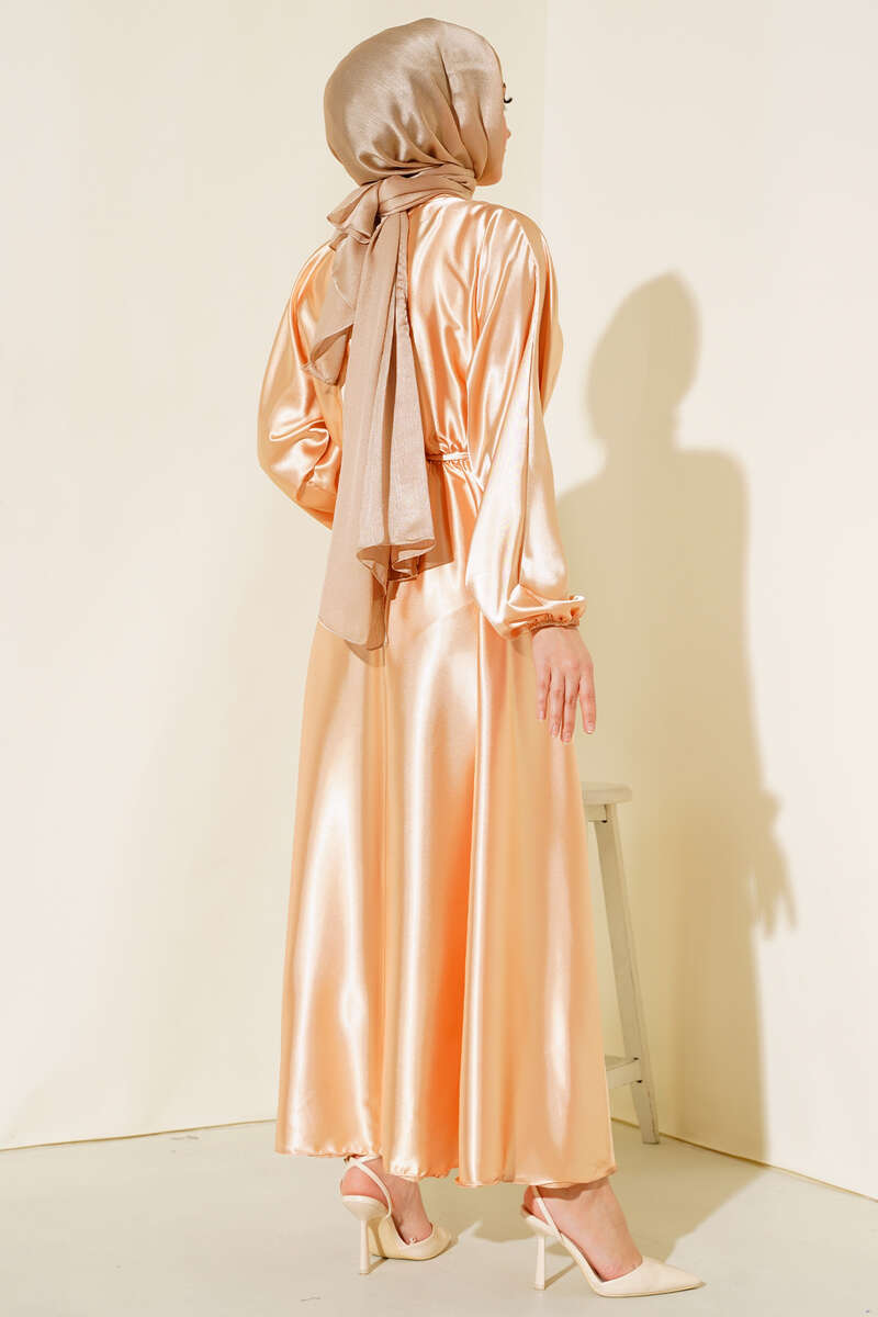 Yarasa Kol Saten Elbise Camel AY895