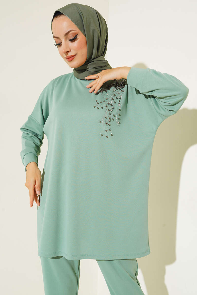 Omzu Parlak Taşlı İkili Takım Mint AY2312