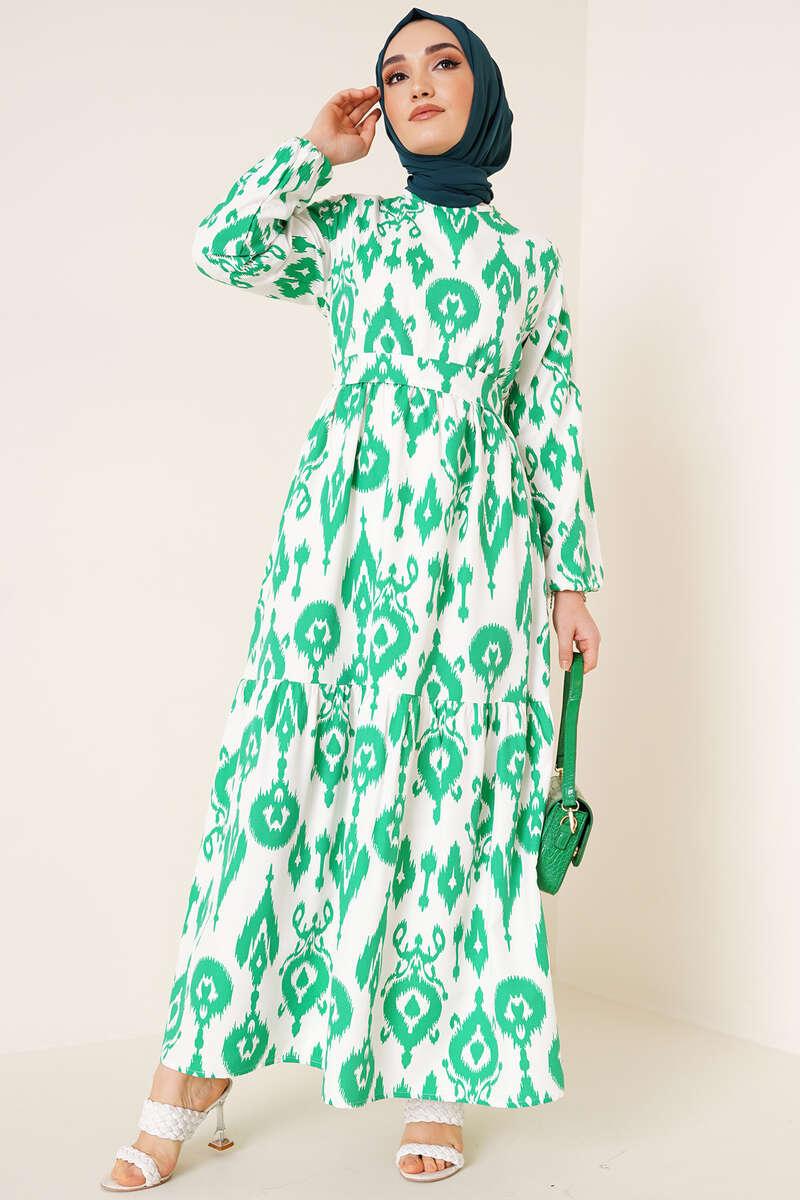 Monogram Desen Elbise Yeşil AY2380