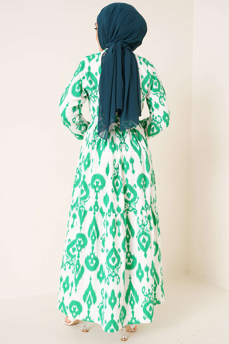 Monogram Desen Elbise Yeşil AY2380