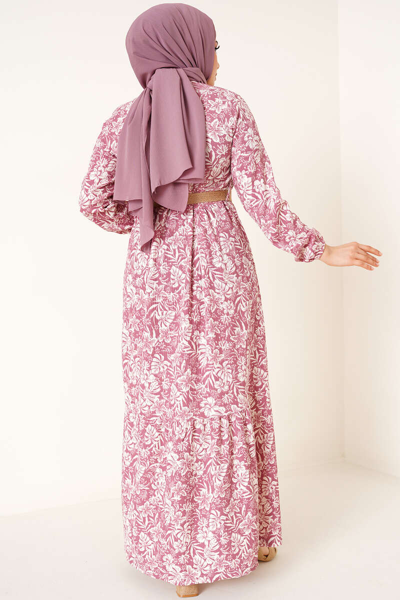 Hasır Kemer Bürümcük Elbise Magenta AY2166