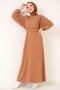 Parlak Taşlı Bürümcük Elbise Camel AY3592