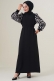 Kolları Zebra Desen Kuşaklı Siyah Elbise  AY3648