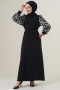 Kolları Zebra Desen Kuşaklı Siyah Elbise  AY3648