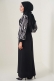 Kolları Zebra Desen Kuşaklı Siyah Elbise  AY3648