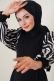 Kolları Zebra Desen Kuşaklı Siyah Elbise  AY3648