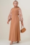 Kolları Zebra Desen Kuşaklı Taba Elbise  AY3648