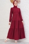 Pıpıt Desenli Kemerli Bordo Elbise AY3654