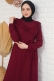 Yakası Dantel Detaylı Kemerli Bordo Elbise AY3670