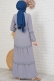 Katları Dantel İşlemeli Gri Elbise AY3680