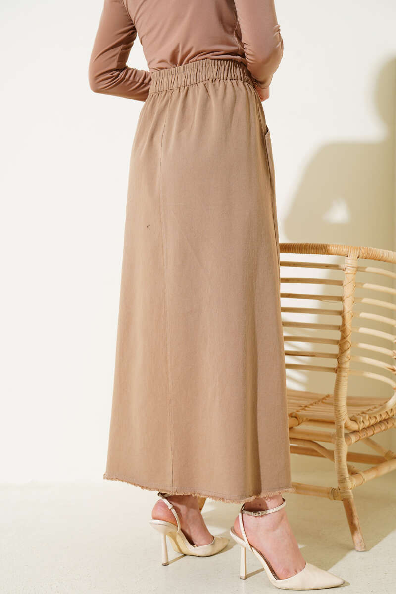 Bel Lastikli Cepli Gabardin Etek Camel AY3768