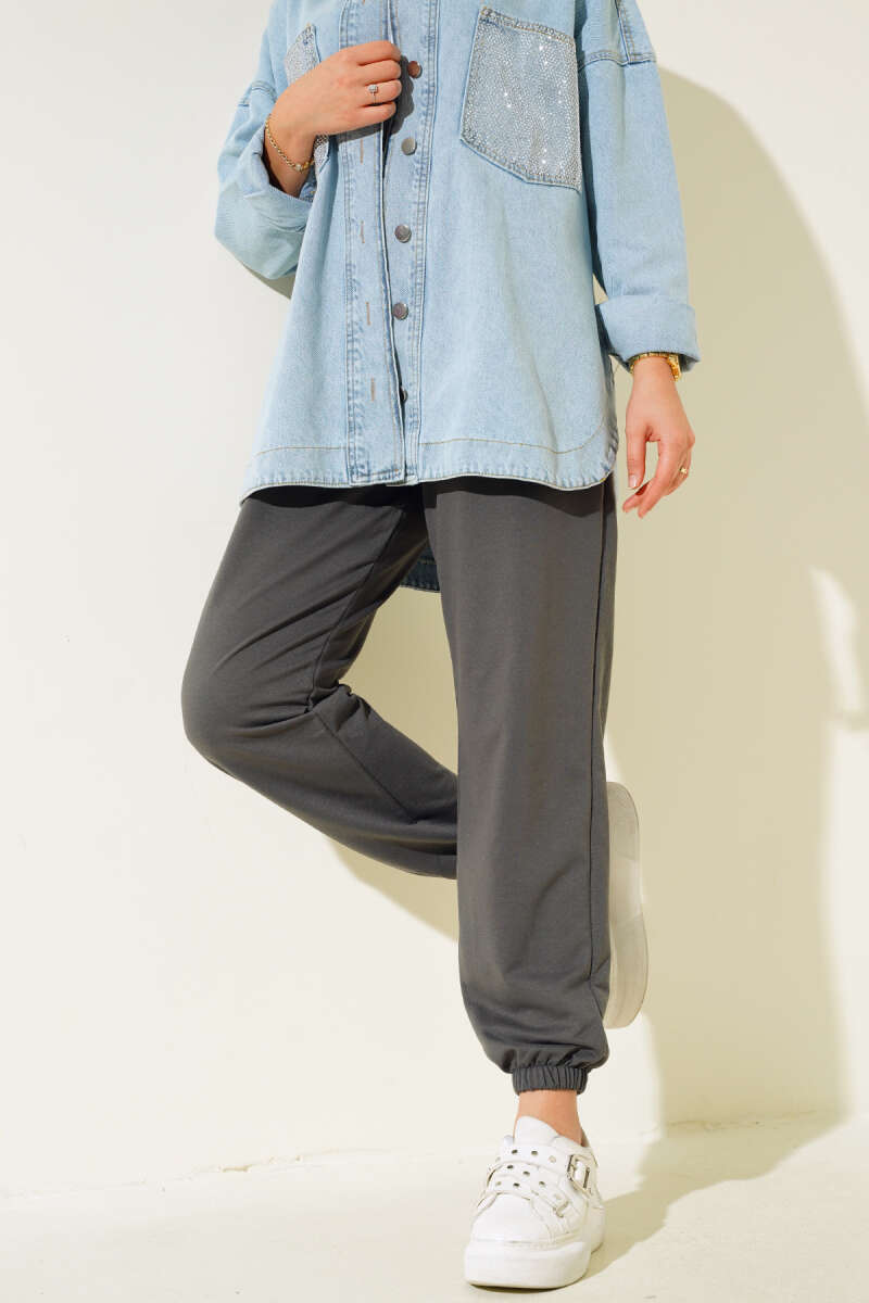 Bel Ve Bilek Lastikli Jogger Pantolon Füme AY3966