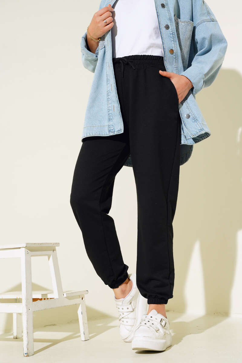 Bel Ve Bilek Lastikli Jogger Pantolon Siyah AY3966