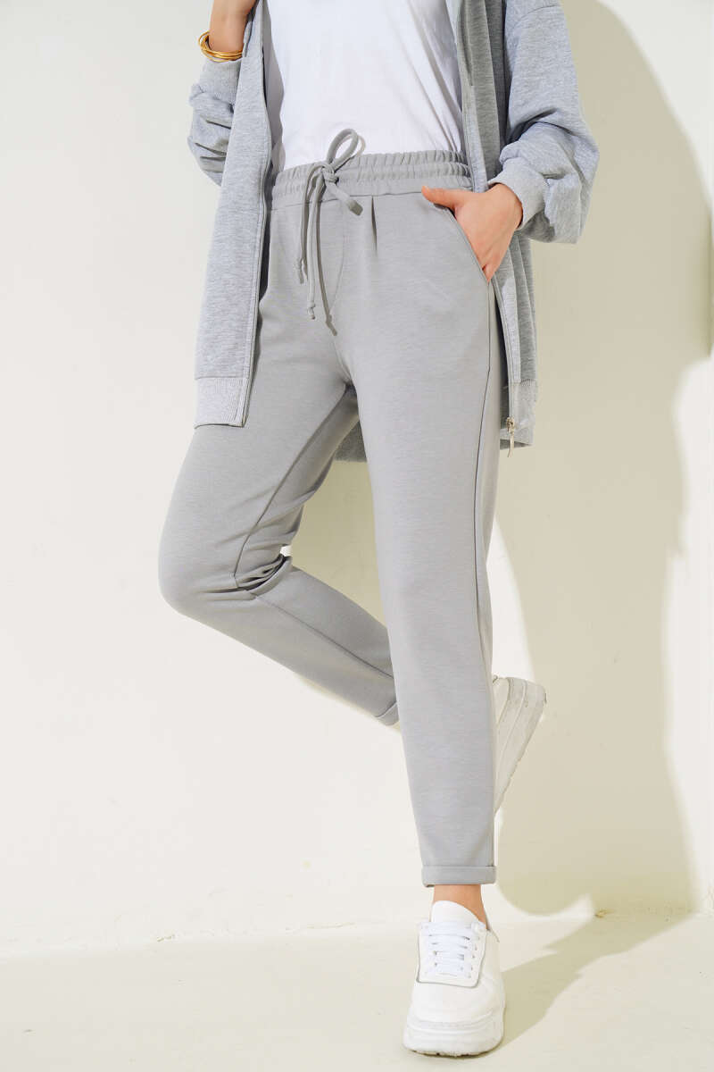 Beli Lastikli Duble Paça Pantolon Gri AY3998