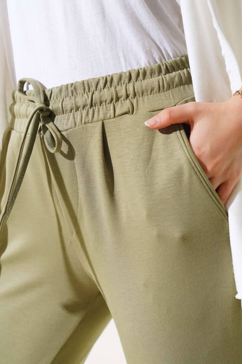 Beli Lastikli Duble Paça Pantolon Haki AY3998