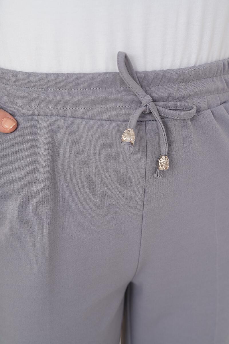 İp Detaylı Beli Lastikli Dar Paça Gri Pantolon AY4002
