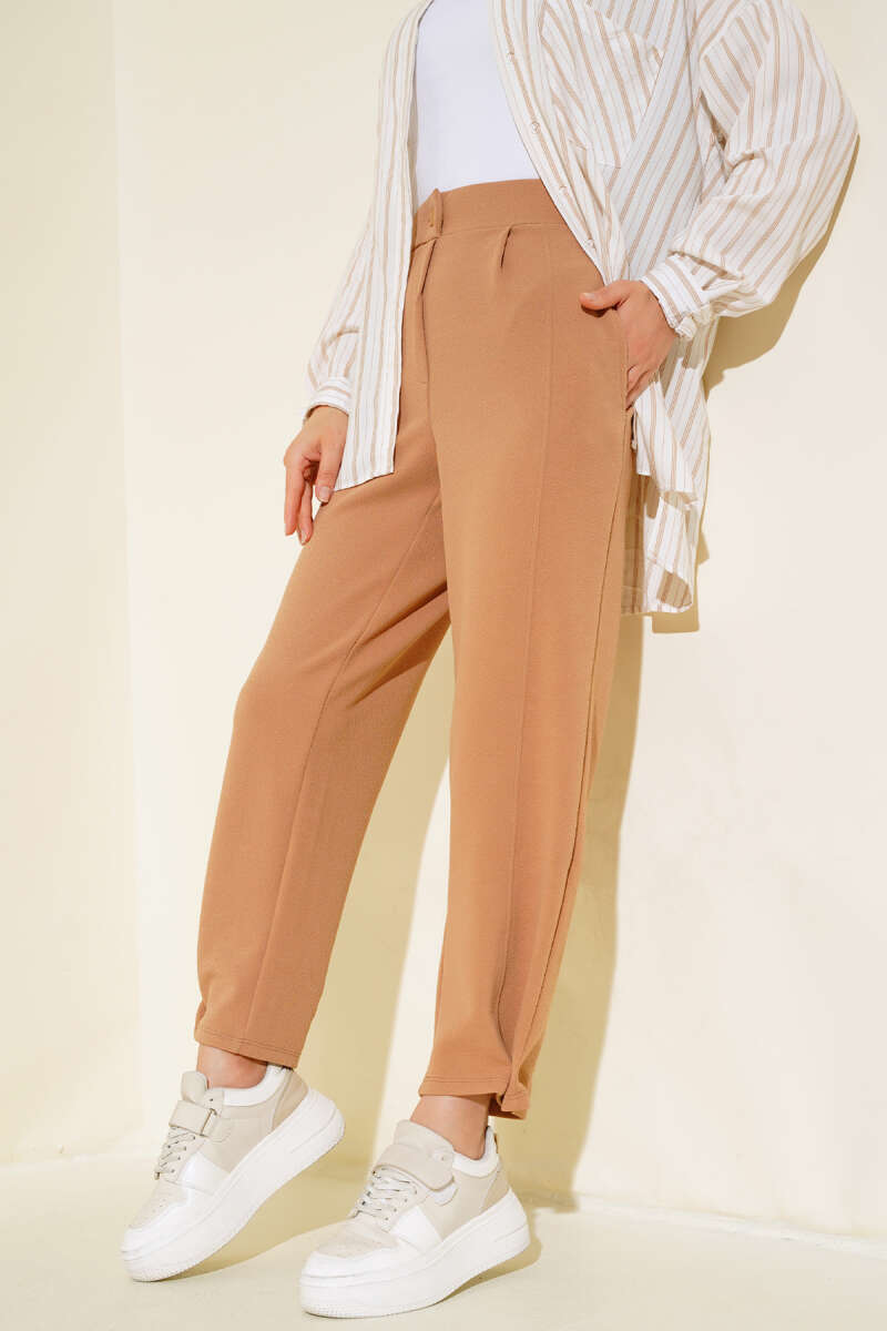 Paça Düğmeli Salaş Pantolon Camel AY4102