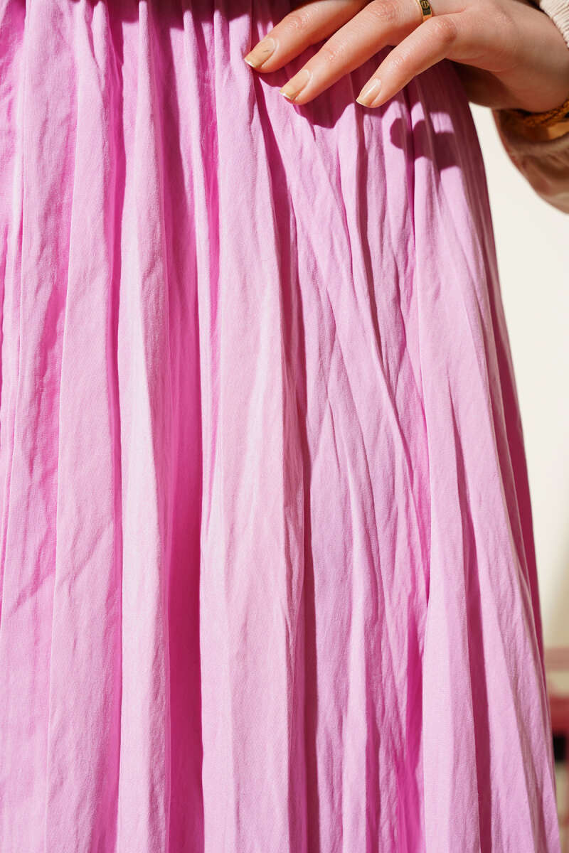 Sık Pileli Bel Lastikli Kırışık Etek Pembe AY3816