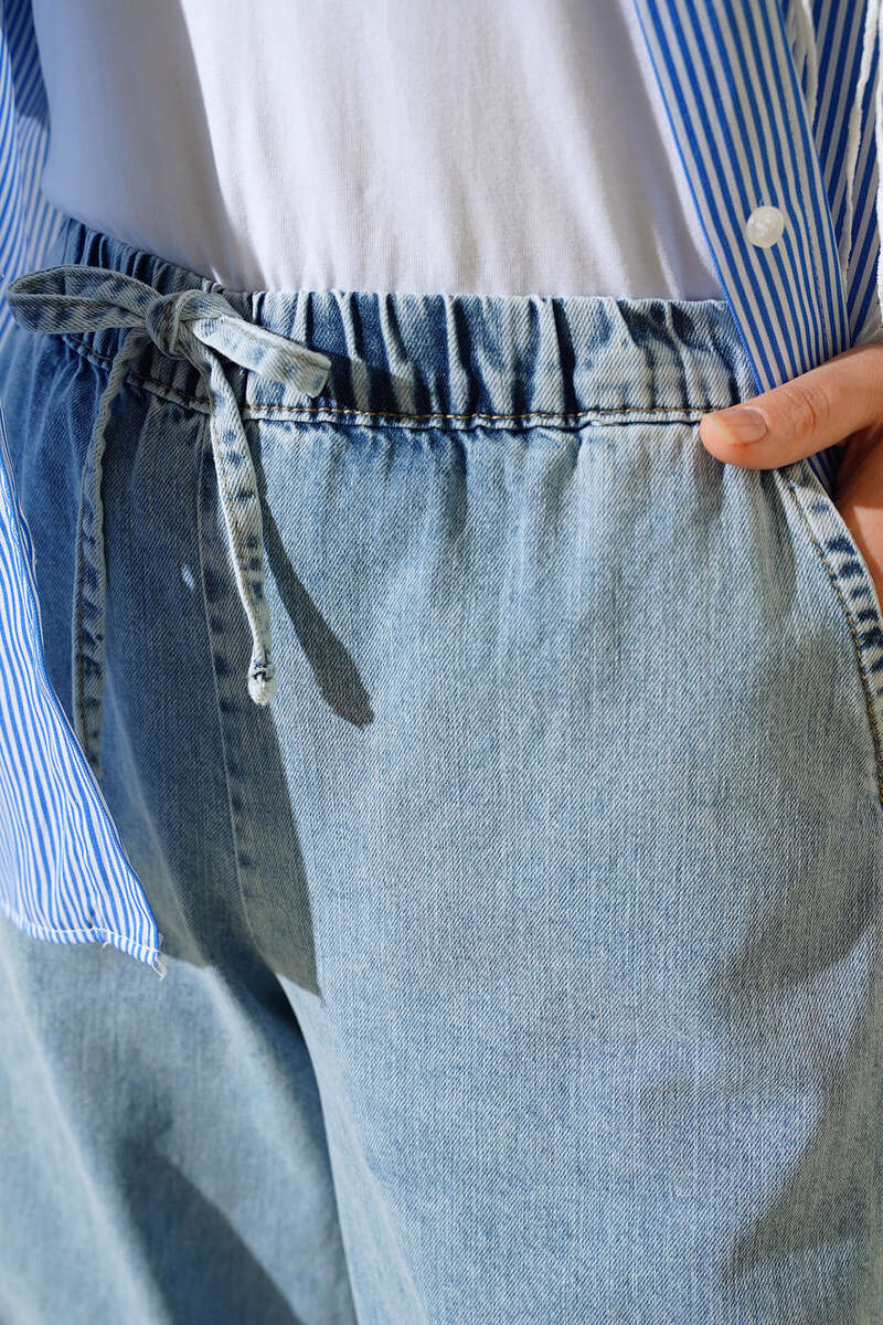 Bel Lastikli Geniş Paça Kot Pantolon Kot Mavisi AY4522