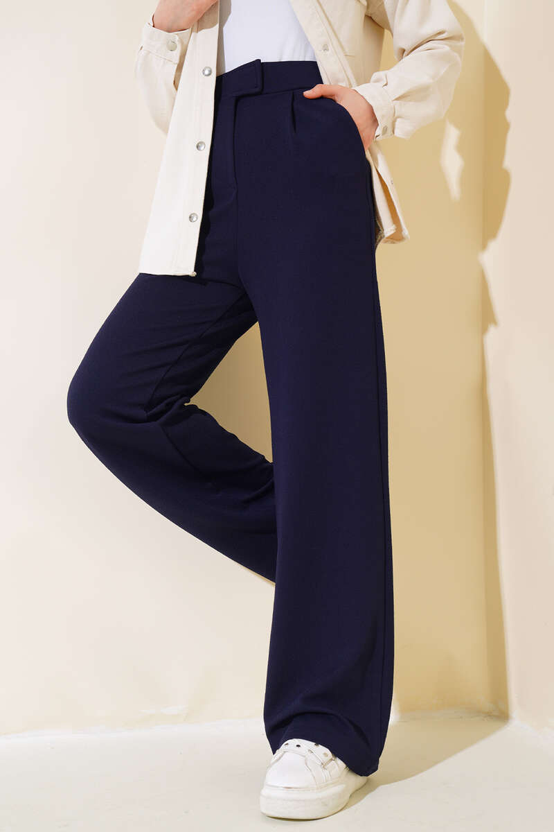 Cırtcırtlı Bol Paça Pantolon Lacivert AY4536
