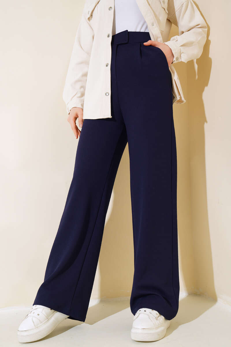 Cırtcırtlı Bol Paça Pantolon Lacivert AY4536