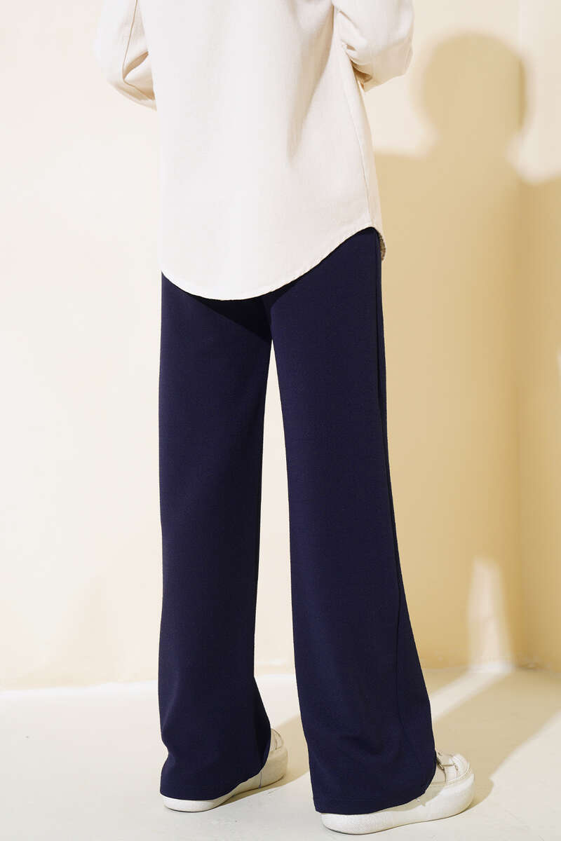 Cırtcırtlı Bol Paça Pantolon Lacivert AY4536