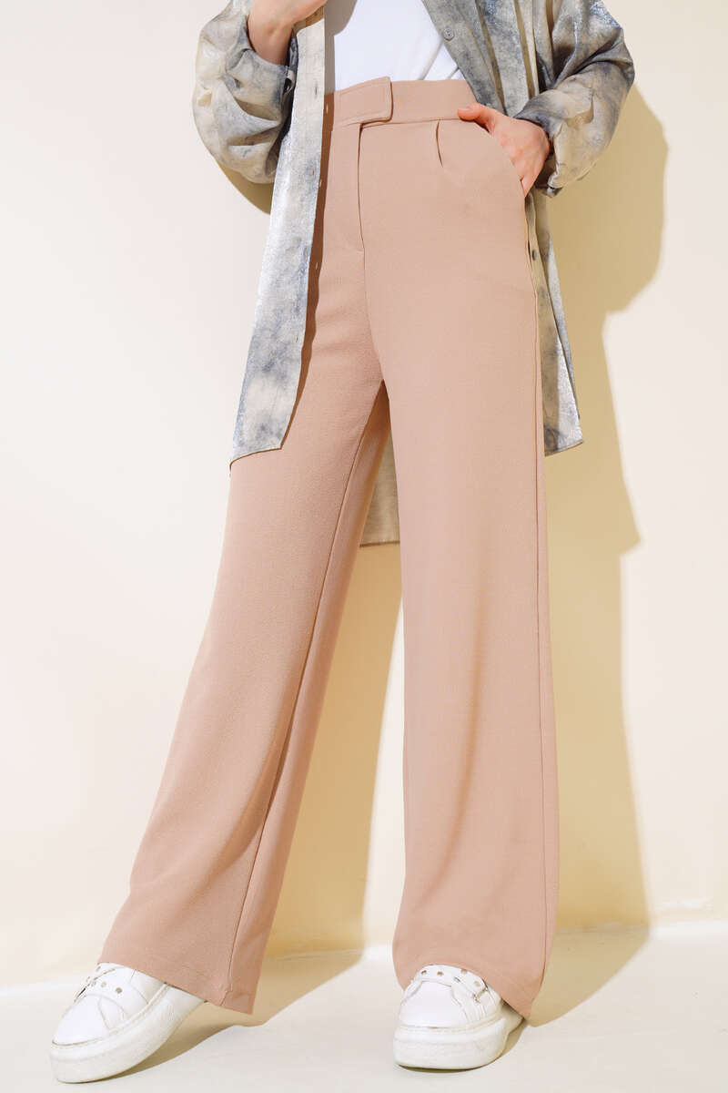 Cırtcırtlı Bol Paça Pantolon Latte AY4536