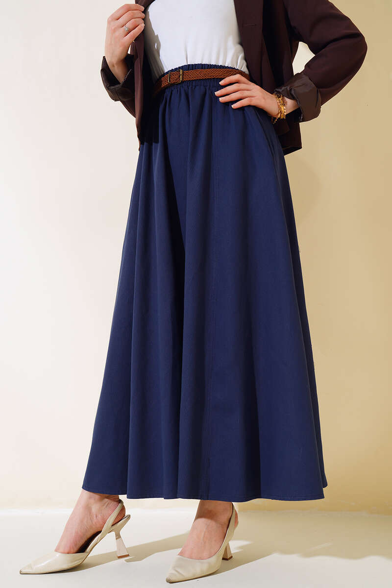 Kemerli Gabardin Etek İndigo AY4554