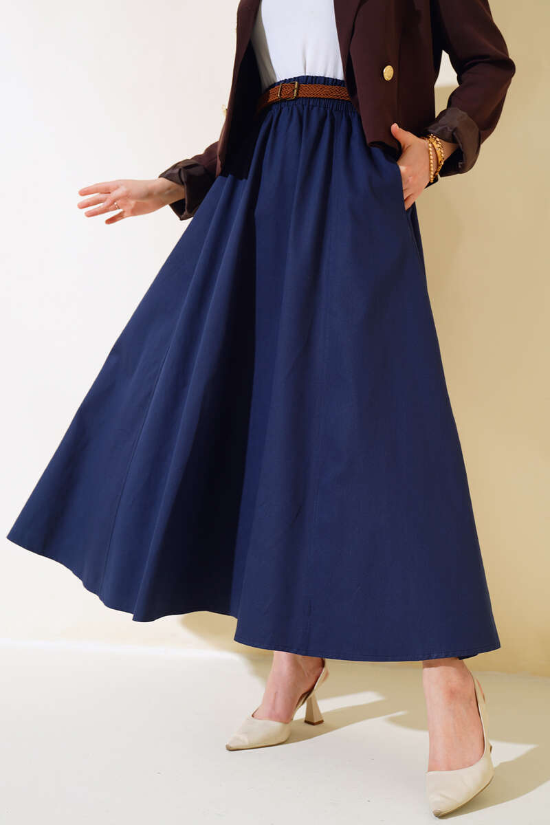 Kemerli Gabardin Etek İndigo AY4554
