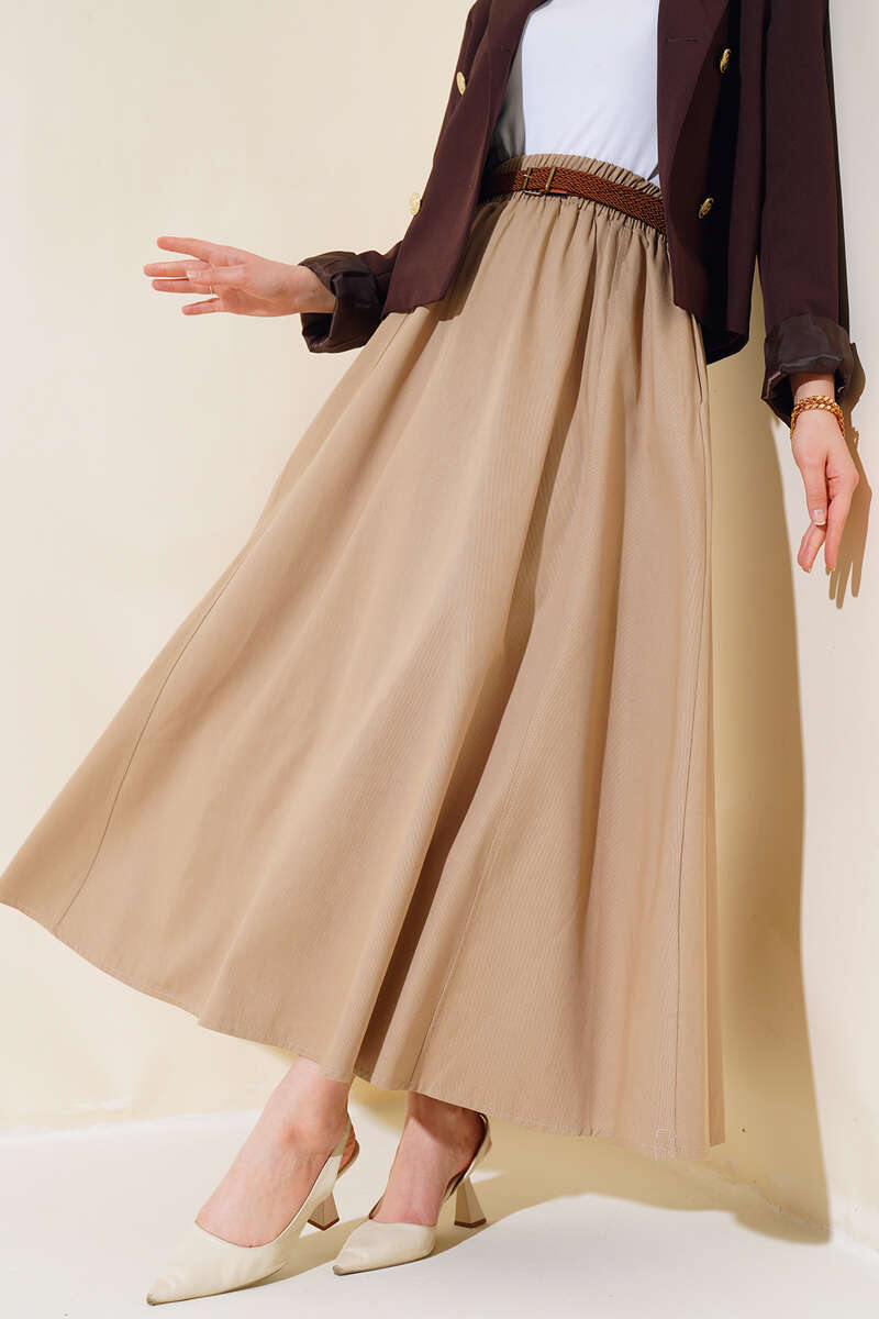Kemerli Gabardin Etek Latte AY4554