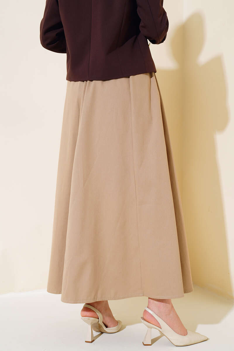 Kemerli Gabardin Etek Latte AY4554