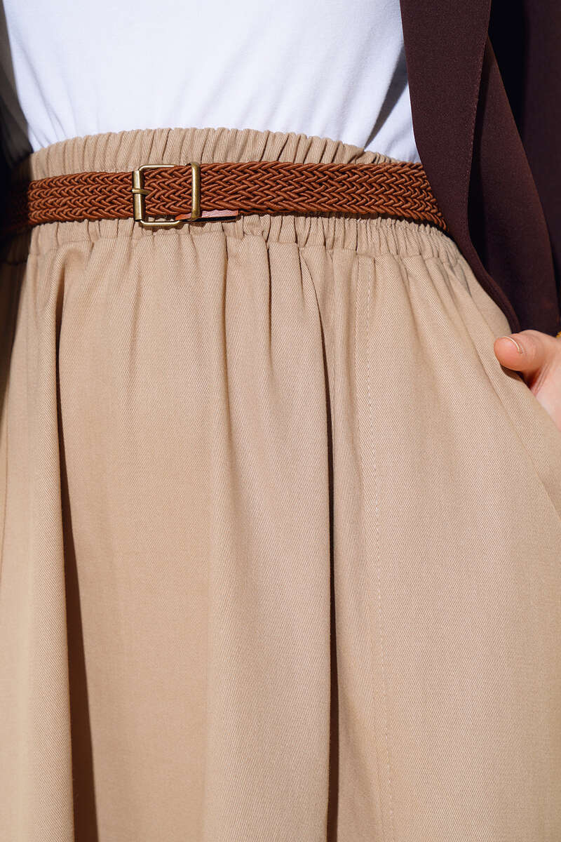 Kemerli Gabardin Etek Latte AY4554