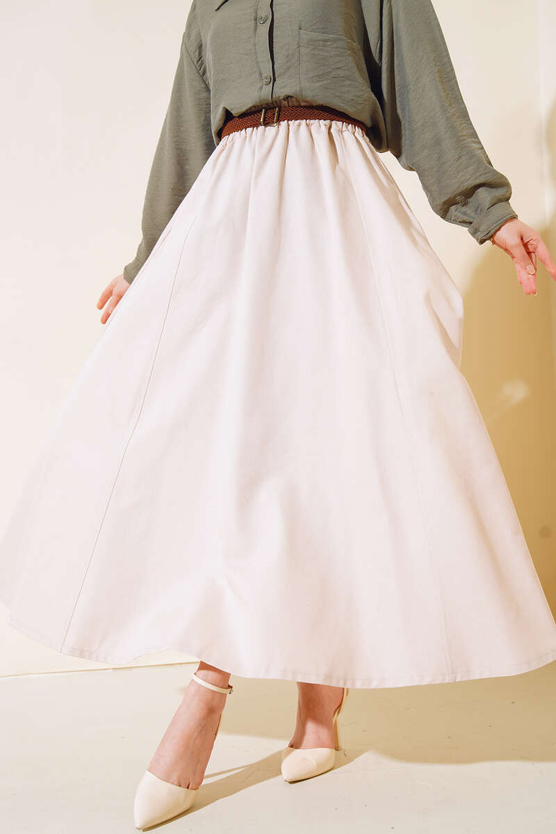 Kemerli Gabardin Etek Bej AY4554